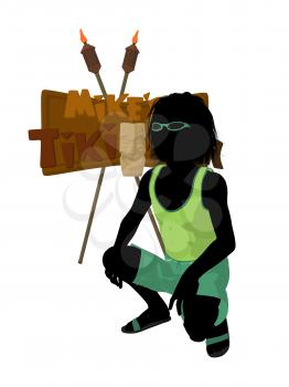 Royalty Free Clipart Image of a Boy With a Tiki