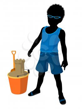 Royalty Free Clipart Image of a Boy With Sand Toys