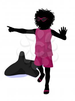 Royalty Free Clipart Image of a Child With an Inflatable Dolphin