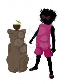 Royalty Free Clipart Image of a Girl With a Tiki