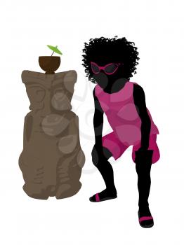 Royalty Free Clipart Image of a Girl With a Tiki