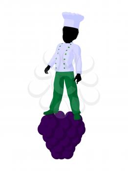 Royalty Free Clipart Image of a Boy Chef Standing on Grapes