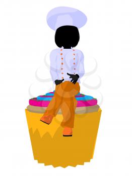 Royalty Free Clipart Image of a Child Chef on a Cupcake