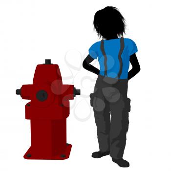 Royalty Free Clipart Image of a Boy Beside a Hydrant