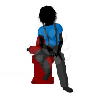 Royalty Free Clipart Image of a Boy Beside a Hydrant