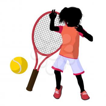 Royalty Free Clipart Image of a Girl, Tennis Racket and Ball