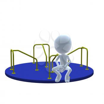 Royalty Free Clipart Image of a 3D Guy on a Merry-Go-Round