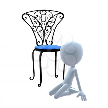 Royalty Free Clipart Image of a 3D Guy With a Patio Chair