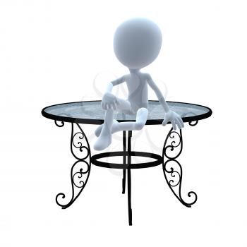 Royalty Free Clipart Image of a 3D Guy With a Patio Table