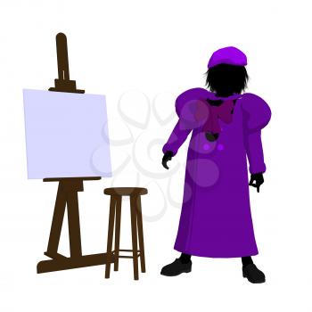 Royalty Free Clipart Image of a Young Artist and Easel