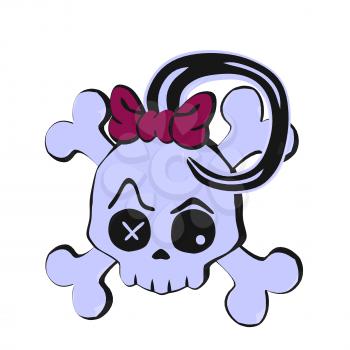 Skull and crossbones with a bow illustration on a white background