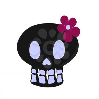 Skull with a flower illustration on a white background
