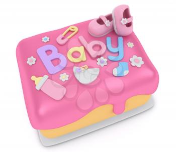 3D Illustration of a Cake for a Baby Girl Shower