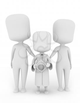 3D Illustration of a Child Graduate Posing with His Family