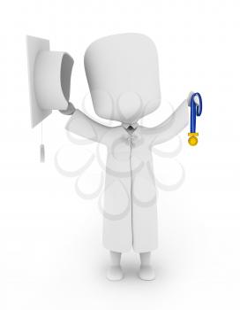 3D Illustration of a Graduate Proudly Showing His Medal
