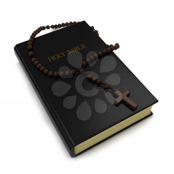 3D Illustration of a Bible and a Rosary