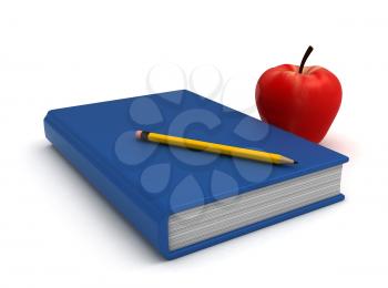 Illustration of a Book Pencil and Apple