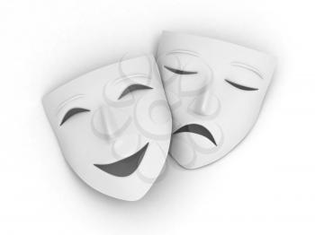 3D Illustration of a Pair of Masks Symbolizing the Comedy and Tragedy