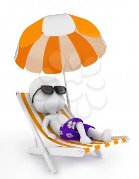 3D Illustration of a Man Relaxing on a Beach Chair