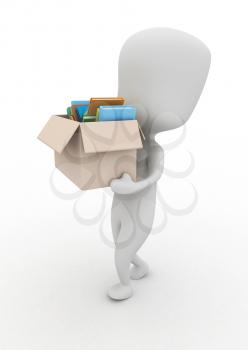 3D Illustration of a Man Carrying a Box Full of Books