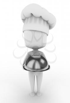 3D Illustration of a Chef Holding a Serving Tray