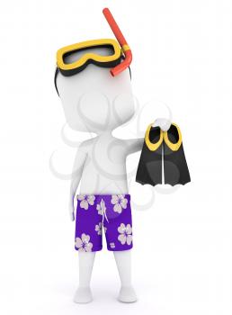 3D Illustration of a Man Wearing Snorkeling Gear