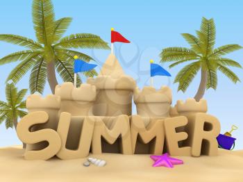 3D Illustration of Summer Text made of Sand