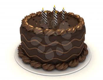 3D Illustration of a Chocolate Cake with Candles on Top