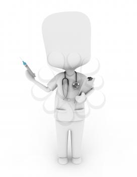 3D Illustration of a Nurse Holding a Syringe and Medical Chart