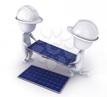 3D Illustration of Men Installing Solar Panels