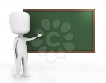 3D Illustration of a Teacher in front of a Blackboard