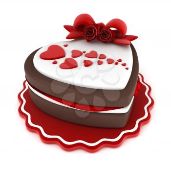 Illustration of a Heart-shaped Cake Adorned with a Ribbon and Heart-shaped Frosting