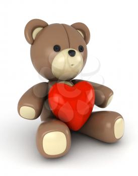 3D Illustration of a Bear with a Heart-shaped Accessory