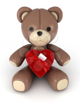 3D Illustration of a Stuffed Toy with a Heart Shaped Accessory Pinned on His Fur
