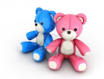 3D Illustration of His and Hers Bear Couple in Pink and Blue Colors