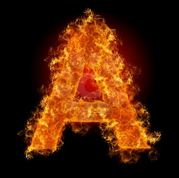 Fire letter A on a black background