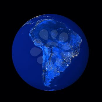 Planet earth with south america isolated on black.Data source: nasa web site.