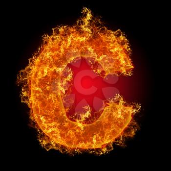 Fire small letter c on a black background
