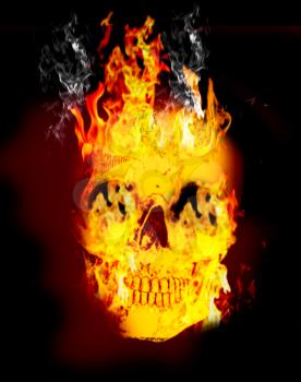 Fire skull on dark black dackground