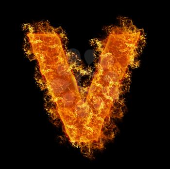Fire small letter V on a black background