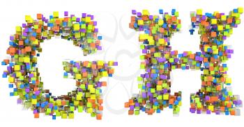 Royalty Free Clipart Image of Abstract Letters Made of Cubes