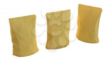 Royalty Free Clipart Image of Three Golden Packs for Coffee or Tea