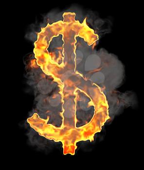 Royalty Free Clipart Image of a Flaming Dollar Sign