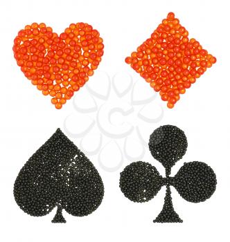 Royalty Free Clipart Image of Caviar Shaped Card Suits