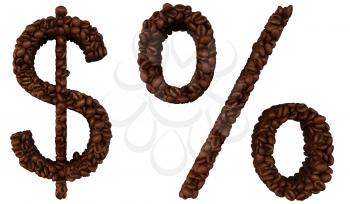 Royalty Free Clipart Image of a Dollar and Percentage Sign Made of Coffee Beans