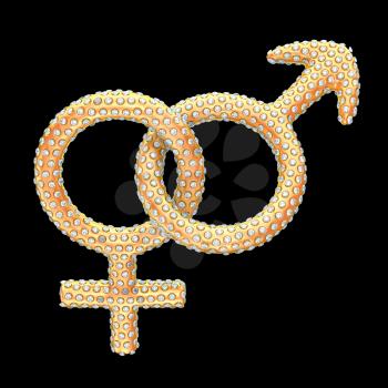 Royalty Free Clipart Image of Golden Gender Symbols Incrusted With Gems