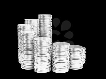 Royalty Free Clipart Image of Stacks of Silver Coins
