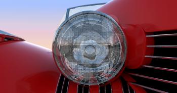 Royalty Free Clipart Image of a Headlight on a Retro Car