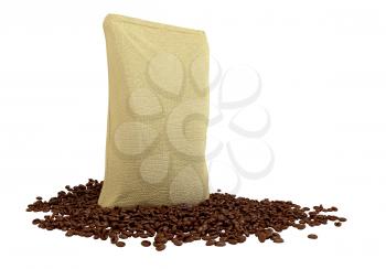 Royalty Free Clipart Image of Sacking Pack on Coffee Beans