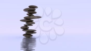 Royalty Free Clipart Image of a Pile of Pebbles on Water